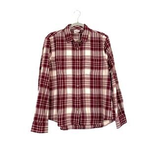 Pact Womens Organic Cotton Plaid Flannel Button Up Top Burgundy Size Large NWT